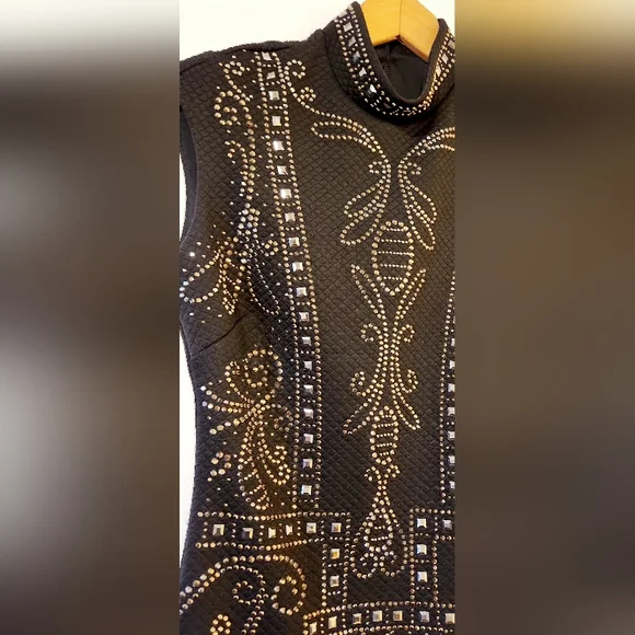 bebe Studded Embellished Black Mini Dress Size Extra Small - Picture 5 of 16